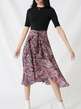 Floral Pink Multi Tie-Waist Midi Skirt